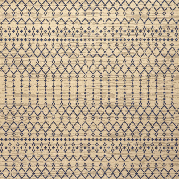 HomeRoots 9' Square Beige and Navy Blue Trellis Rug - Durable Indoor/Outdoor Design for Modern Spaces 704413