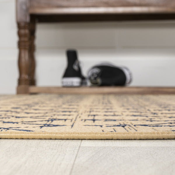 HomeRoots 9' Square Beige and Navy Blue Trellis Rug - Durable Indoor/Outdoor Design for Modern Spaces 704413