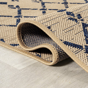 HomeRoots 9' Square Beige and Navy Blue Trellis Rug - Durable Indoor/Outdoor Design for Modern Spaces 704413