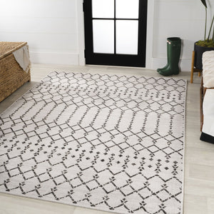 HomeRoots 10' X 14' Cream and Black Trellis Area Rug - Stylish, Durable, Indoor/Outdoor, Easy Care for Any Space 704414