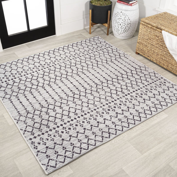 HomeRoots 6' Modern Square Trellis Rug in Cream & Black – Durable Indoor/Outdoor Area Rug for Stylish Spaces 704418