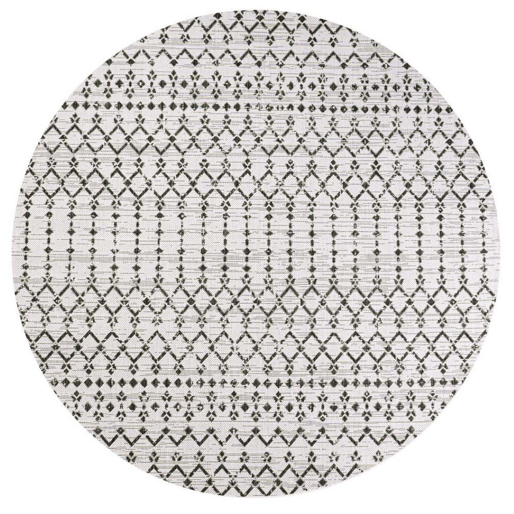 HomeRoots 8' Cream and Black Round Trellis Rug - Durable, Modern Design for Indoor & Outdoor Spaces, Easy Care 704419