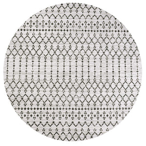 HomeRoots 8' Cream and Black Round Trellis Rug - Durable, Modern Design for Indoor & Outdoor Spaces, Easy Care 704419