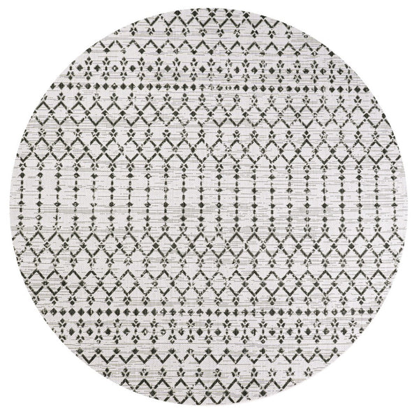 HomeRoots 8' Cream and Black Round Trellis Rug - Durable, Modern Design for Indoor & Outdoor Spaces, Easy Care 704419
