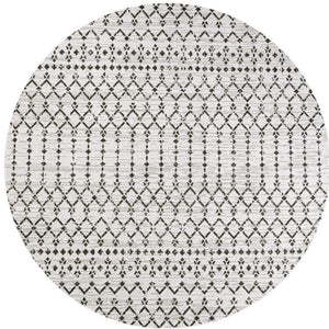 HomeRoots 8' Cream and Black Round Trellis Rug - Durable, Modern Design for Indoor & Outdoor Spaces, Easy Care 704419