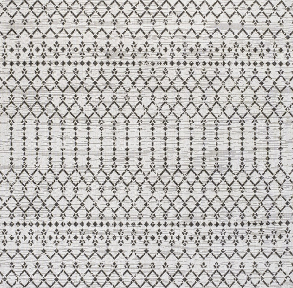 HomeRoots 8' Cream and Black Square Trellis Rug - Modern Indoor/Outdoor Area Rug for Stylish Spaces & Durability 704420