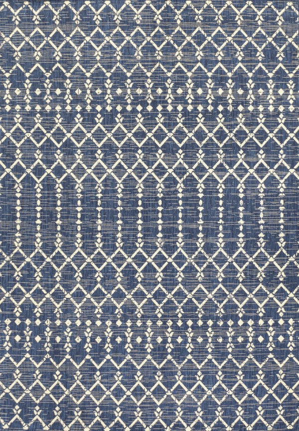 HomeRoots 10' Navy Blue and Beige Trellis Area Rug - Durable Indoor/Outdoor Style for Patios, Kitchens & More! 704423