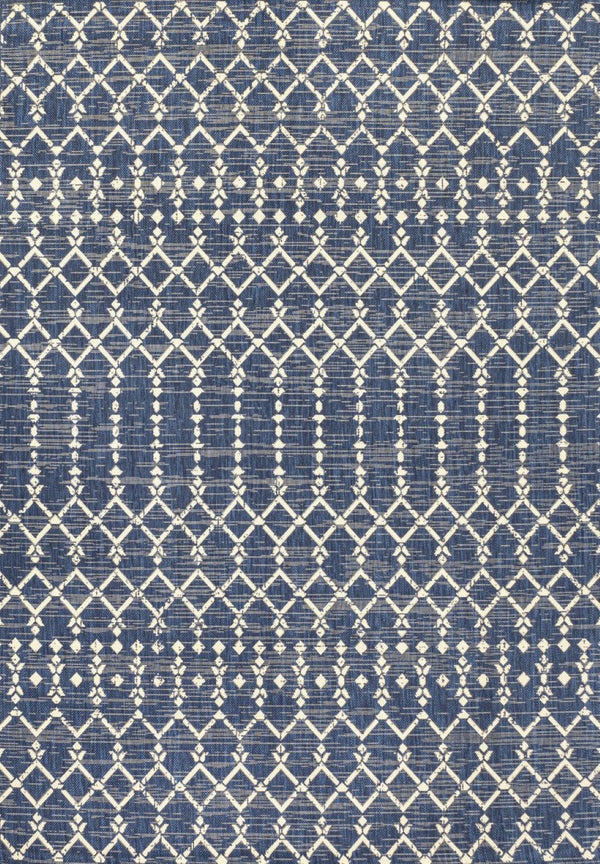 HomeRoots 10' Navy Blue and Beige Trellis Area Rug - Durable Indoor/Outdoor Style for Patios, Kitchens & More! 704423