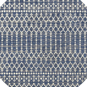 HomeRoots 6' Round Trellis Area Rug in Navy Blue & Beige – Stylish Indoor/Outdoor Durable Design for All Spaces 704426