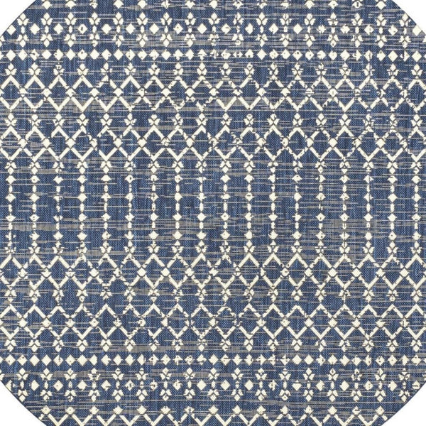 HomeRoots 6' Round Trellis Area Rug in Navy Blue & Beige – Stylish Indoor/Outdoor Durable Design for All Spaces 704426