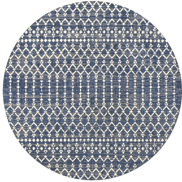 HomeRoots 6' Round Trellis Area Rug in Navy Blue & Beige – Stylish Indoor/Outdoor Durable Design for All Spaces 704426