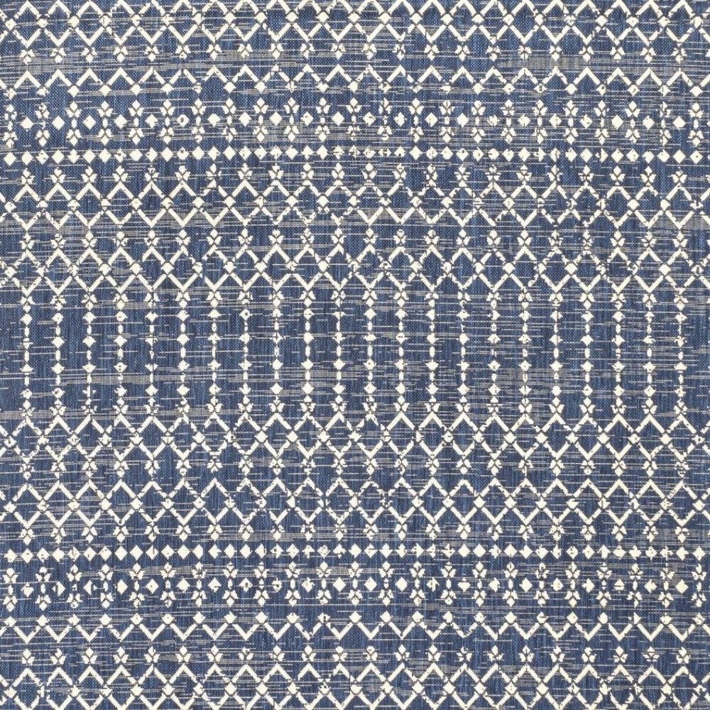 HomeRoots 6' Navy Blue and Beige Square Trellis Rug - Weather-Resistant Indoor/Outdoor Accent for Any Space 704427