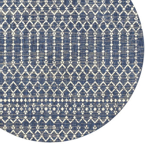HomeRoots 8' Navy Blue Trellis Round Area Rug - Durable Indoor/Outdoor Design for Modern Spaces & Easy Care 704428