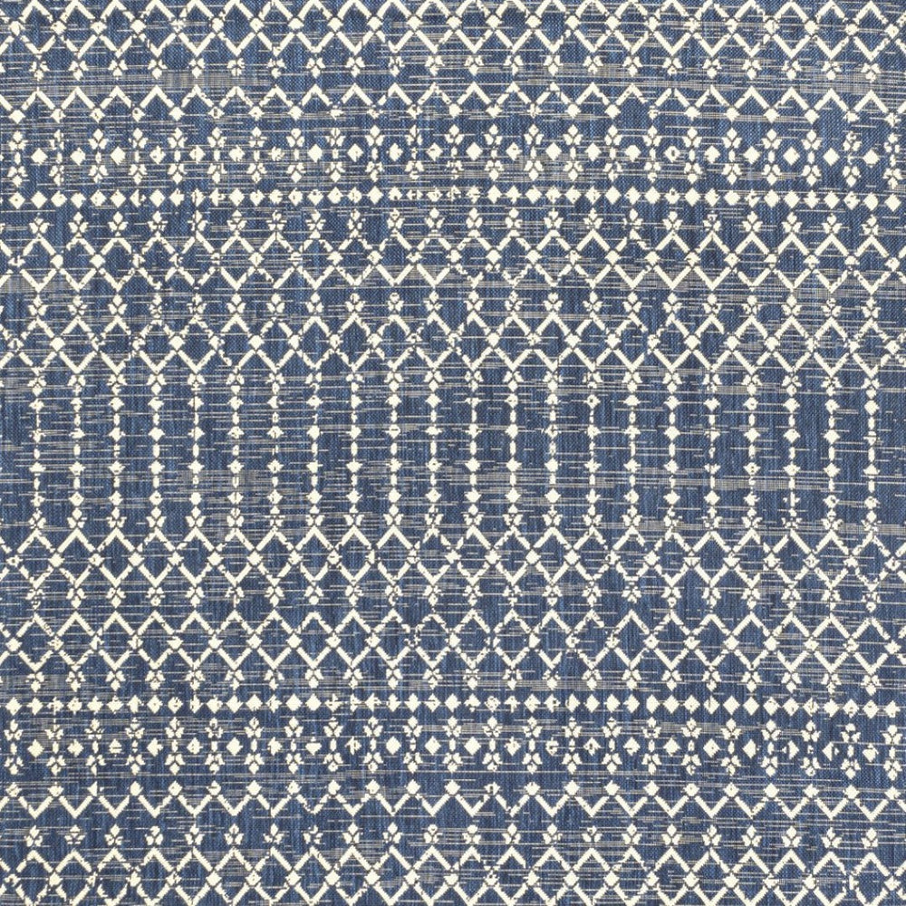 HomeRoots 8' Navy Blue and Beige Trellis Indoor/Outdoor Area Rug - Durable, Stylish, Perfect for Any Space! 704429