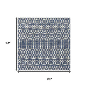 HomeRoots 8' Navy Blue and Beige Trellis Indoor/Outdoor Area Rug - Durable, Stylish, Perfect for Any Space! 704429