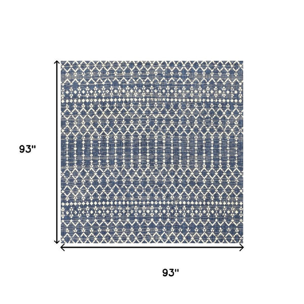 HomeRoots 8' Navy Blue and Beige Trellis Indoor/Outdoor Area Rug - Durable, Stylish, Perfect for Any Space! 704429
