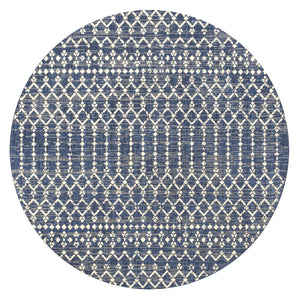 HomeRoots 9' Navy Blue Trellis Area Rug - Stylish Indoor/Outdoor Round Design for Patios, Kitchens & More! 704430