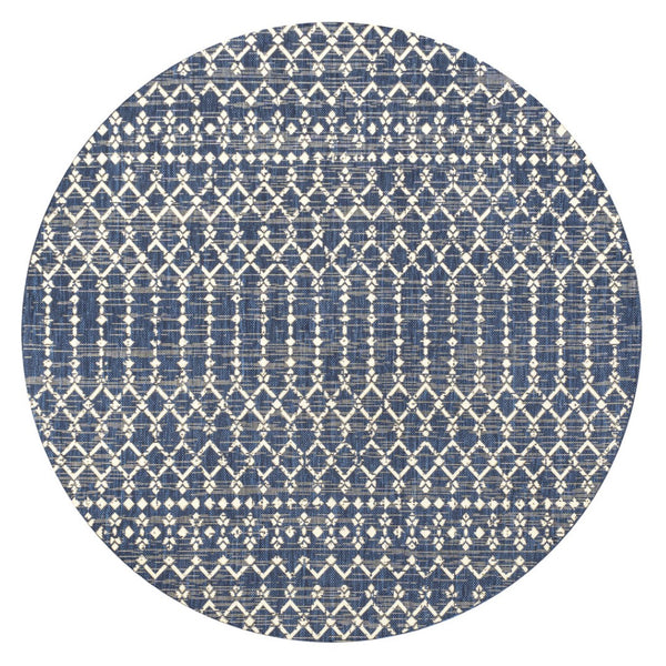 HomeRoots 9' Navy Blue Trellis Area Rug - Stylish Indoor/Outdoor Round Design for Patios, Kitchens & More! 704430
