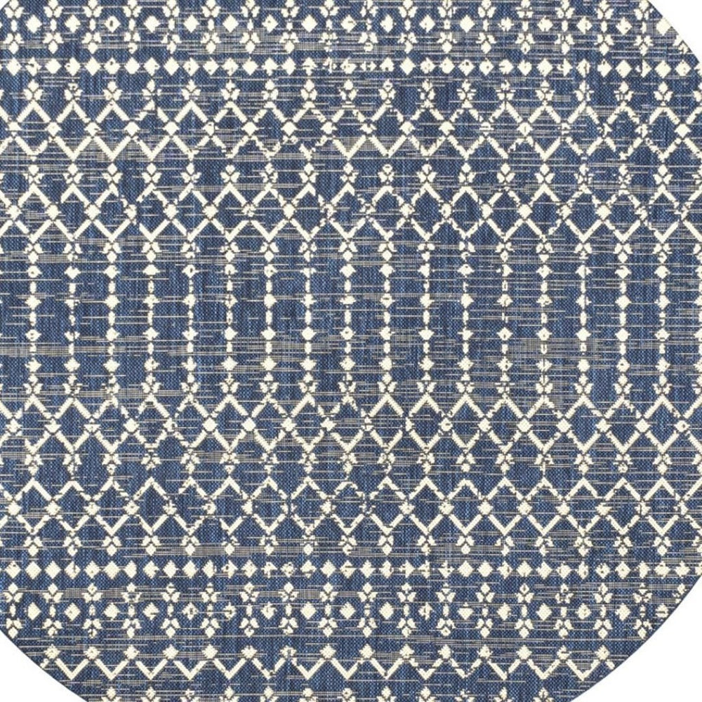 HomeRoots 9' Navy Blue Trellis Area Rug - Stylish Indoor/Outdoor Round Design for Patios, Kitchens & More! 704430