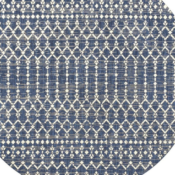HomeRoots 9' Navy Blue Trellis Area Rug - Stylish Indoor/Outdoor Round Design for Patios, Kitchens & More! 704430