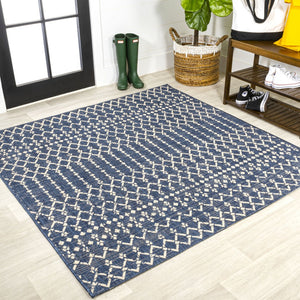 HomeRoots 9' Navy Blue & Beige Square Trellis Rug – Modern Indoor/Outdoor Accent, Durable & Weather-Resistant Design 704431