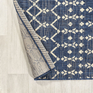 HomeRoots 9' Navy Blue & Beige Square Trellis Rug – Modern Indoor/Outdoor Accent, Durable & Weather-Resistant Design 704431