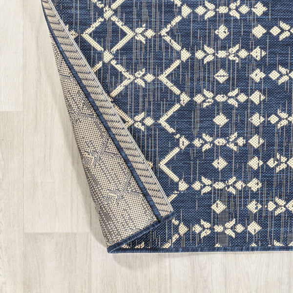 HomeRoots 9' Navy Blue & Beige Square Trellis Rug – Modern Indoor/Outdoor Accent, Durable & Weather-Resistant Design 704431