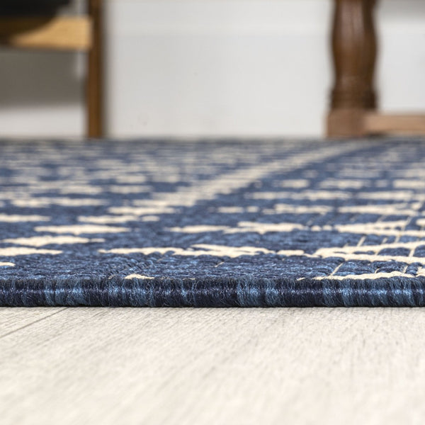 HomeRoots 9' Navy Blue & Beige Square Trellis Rug – Modern Indoor/Outdoor Accent, Durable & Weather-Resistant Design 704431