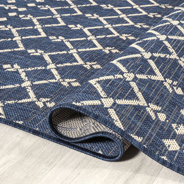 HomeRoots 9' Navy Blue & Beige Square Trellis Rug – Modern Indoor/Outdoor Accent, Durable & Weather-Resistant Design 704431