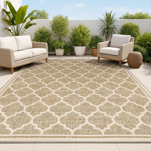 HomeRoots 10' Brown and Beige Geometric Indoor Outdoor Area Rug – Stylish, Durable, Low-Maintenance Coverage for Any Space 704432