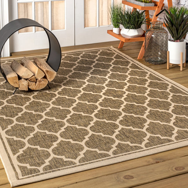 HomeRoots 10' Brown and Beige Geometric Indoor Outdoor Area Rug – Stylish, Durable, Low-Maintenance Coverage for Any Space 704432
