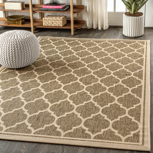 HomeRoots 10' Brown and Beige Geometric Indoor Outdoor Area Rug – Stylish, Durable, Low-Maintenance Coverage for Any Space 704432