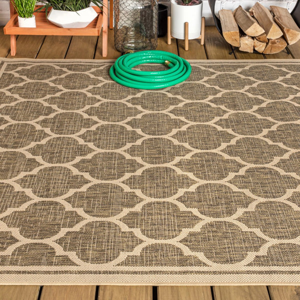 HomeRoots 10' Brown and Beige Geometric Indoor Outdoor Area Rug – Stylish, Durable, Low-Maintenance Coverage for Any Space 704432