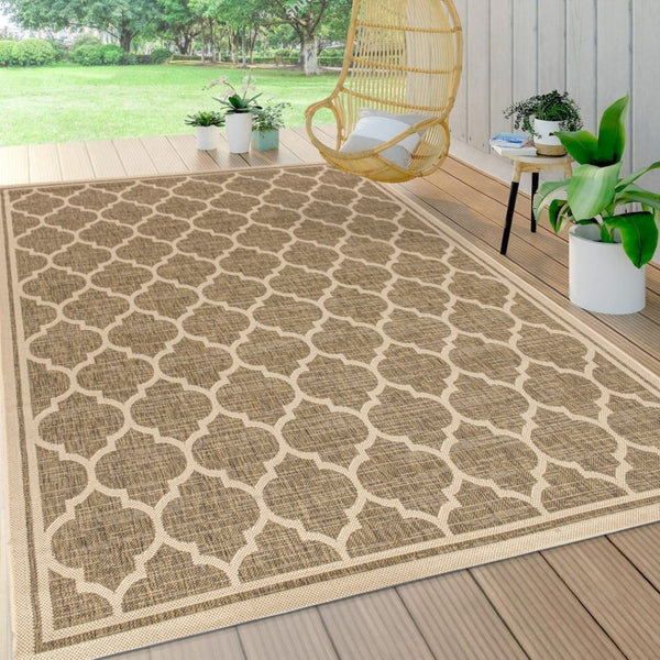 HomeRoots 10' Brown and Beige Geometric Indoor Outdoor Area Rug – Stylish, Durable, Low-Maintenance Coverage for Any Space 704432