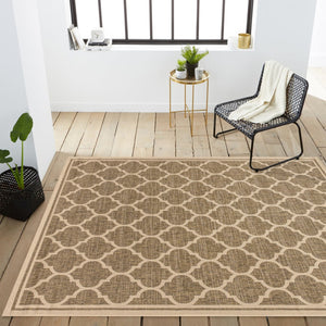 HomeRoots 10' Brown and Beige Geometric Indoor Outdoor Area Rug – Stylish, Durable, Low-Maintenance Coverage for Any Space 704432
