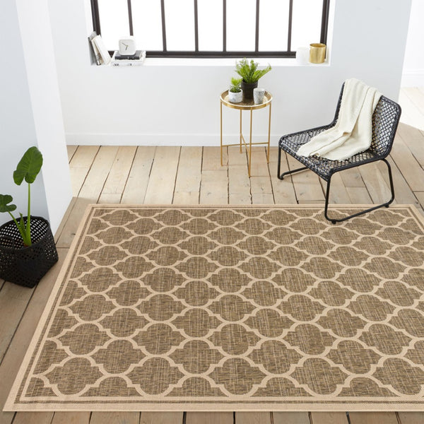 HomeRoots 10' Brown and Beige Geometric Indoor Outdoor Area Rug – Stylish, Durable, Low-Maintenance Coverage for Any Space 704432