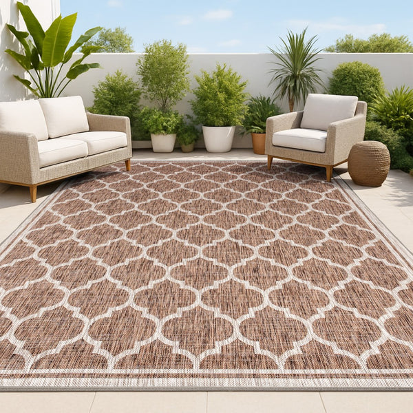 HomeRoots 10' Geometric Espresso and Taupe Area Rug - Stylish, Durable Indoor/Outdoor Foundation for Any Space 704434