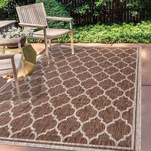 HomeRoots 10' Geometric Espresso and Taupe Area Rug - Stylish, Durable Indoor/Outdoor Foundation for Any Space 704434