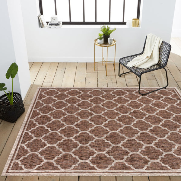 HomeRoots 10' Geometric Espresso and Taupe Area Rug - Stylish, Durable Indoor/Outdoor Foundation for Any Space 704434