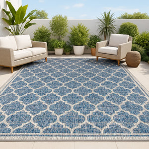 HomeRoots 10' Navy Blue and Gray Geometric Indoor Outdoor Area Rug - Stylish, Durable, and Easy Care Solution! 704438