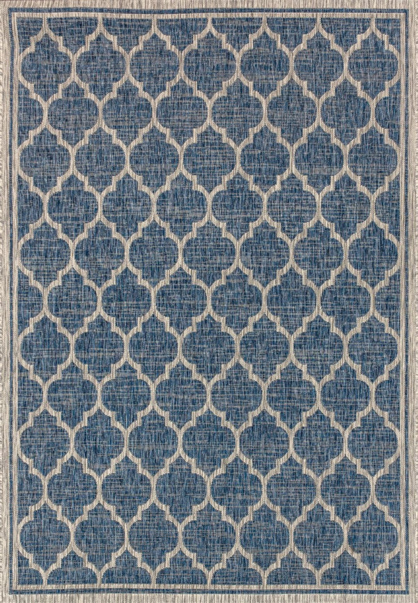 HomeRoots 10' Navy Blue and Gray Geometric Indoor Outdoor Area Rug - Stylish, Durable, and Easy Care Solution! 704438