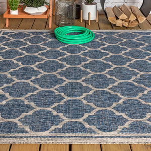 HomeRoots 10' Navy Blue and Gray Geometric Indoor Outdoor Area Rug - Stylish, Durable, and Easy Care Solution! 704438
