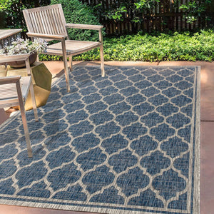 HomeRoots 10' Navy Blue and Gray Geometric Indoor Outdoor Area Rug - Stylish, Durable, and Easy Care Solution! 704438