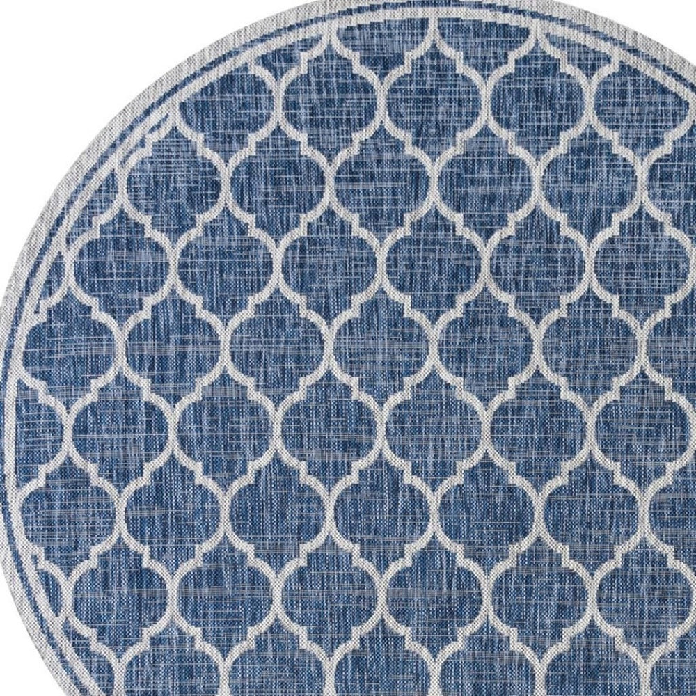 HomeRoots 6' Navy Blue & Gray Round Geometric Area Rug - Stylish, Durable Indoor/Outdoor Décor for Any Space 704441