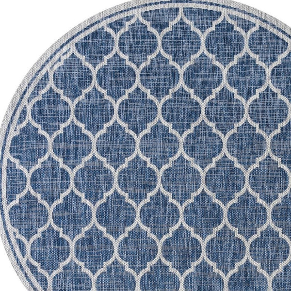 HomeRoots 6' Navy Blue & Gray Round Geometric Area Rug - Stylish, Durable Indoor/Outdoor Décor for Any Space 704441