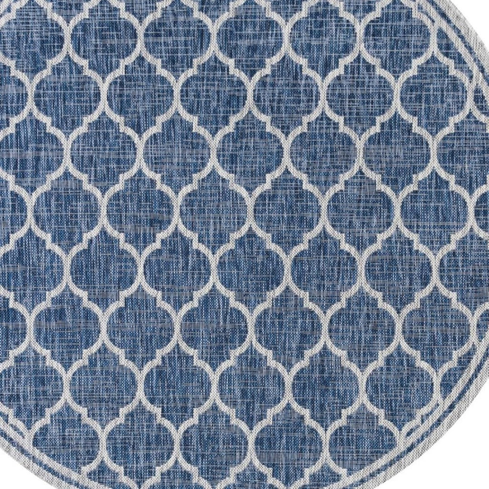 HomeRoots 8' Navy Blue & Gray Geometric Round Indoor/Outdoor Area Rug - Durable, Stylish, Easy Care Design! 704443