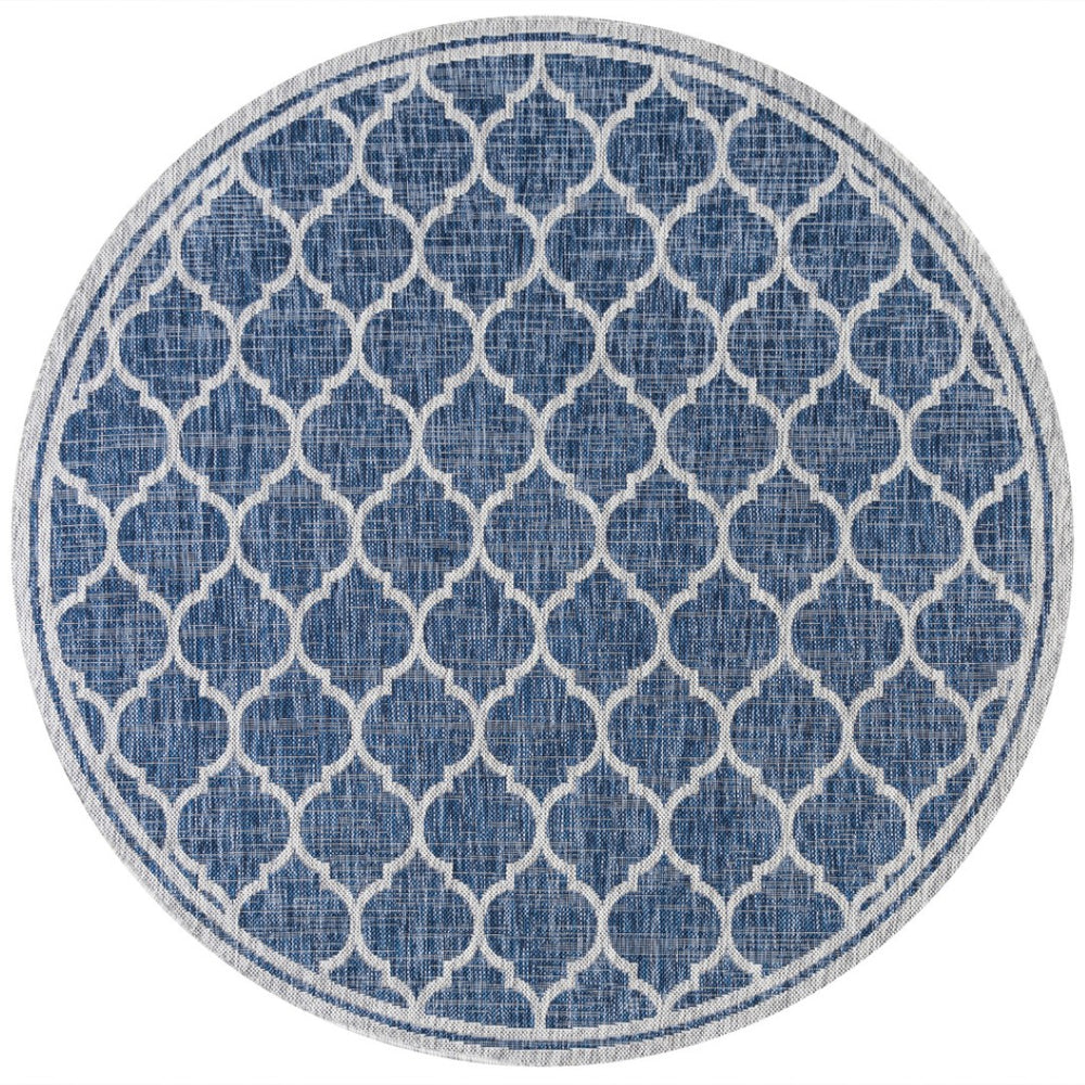 HomeRoots 8' Navy Blue & Gray Geometric Round Indoor/Outdoor Area Rug - Durable, Stylish, Easy Care Design! 704443