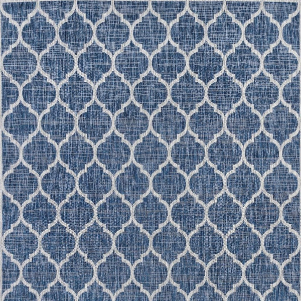 HomeRoots 8' Navy Blue & Gray Geometric Indoor-Outdoor Area Rug - Modern Design, Durable, Easy-Care Style 704444