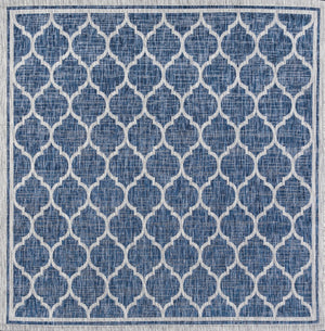 HomeRoots 8' Navy Blue & Gray Geometric Indoor-Outdoor Area Rug - Modern Design, Durable, Easy-Care Style 704444