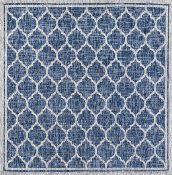 HomeRoots 8' Navy Blue & Gray Geometric Indoor-Outdoor Area Rug - Modern Design, Durable, Easy-Care Style 704444